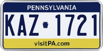 PA license plate KAZ1721