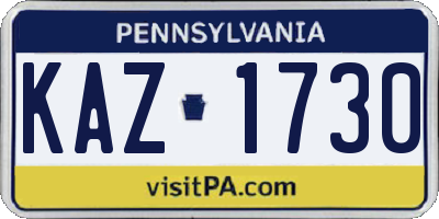 PA license plate KAZ1730