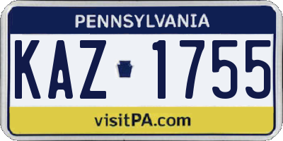 PA license plate KAZ1755