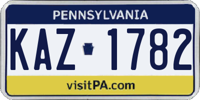 PA license plate KAZ1782