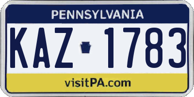 PA license plate KAZ1783