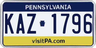 PA license plate KAZ1796