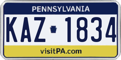 PA license plate KAZ1834