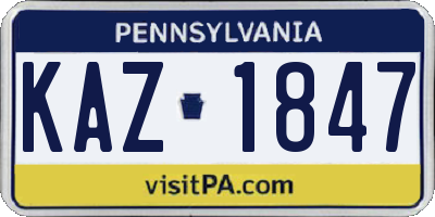 PA license plate KAZ1847