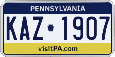 PA license plate KAZ1907
