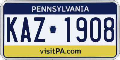PA license plate KAZ1908