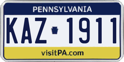 PA license plate KAZ1911