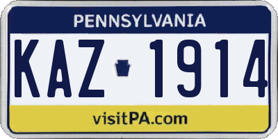 PA license plate KAZ1914