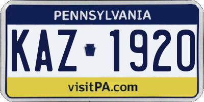 PA license plate KAZ1920