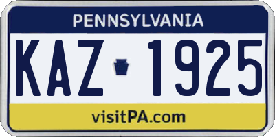 PA license plate KAZ1925
