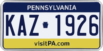 PA license plate KAZ1926