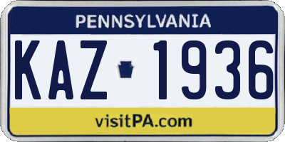 PA license plate KAZ1936