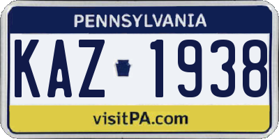 PA license plate KAZ1938