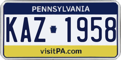 PA license plate KAZ1958