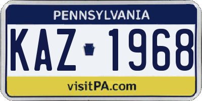 PA license plate KAZ1968
