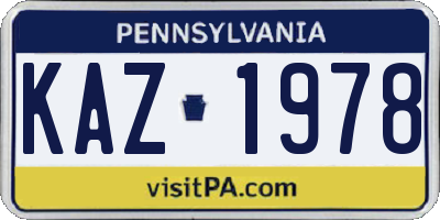PA license plate KAZ1978