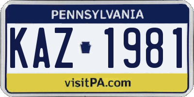 PA license plate KAZ1981