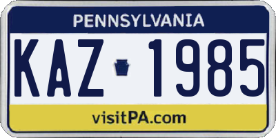 PA license plate KAZ1985