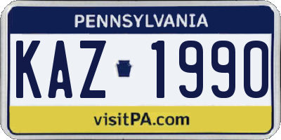 PA license plate KAZ1990