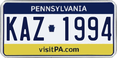 PA license plate KAZ1994