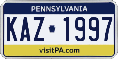 PA license plate KAZ1997