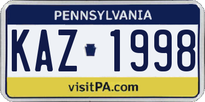 PA license plate KAZ1998