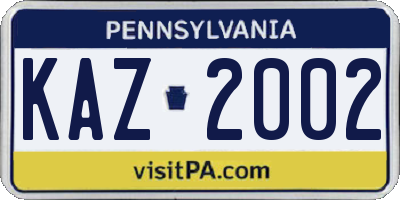PA license plate KAZ2002