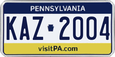 PA license plate KAZ2004