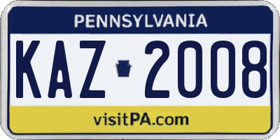 PA license plate KAZ2008