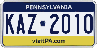 PA license plate KAZ2010