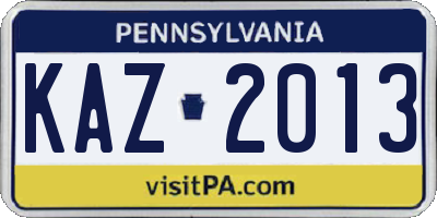 PA license plate KAZ2013