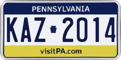 PA license plate KAZ2014