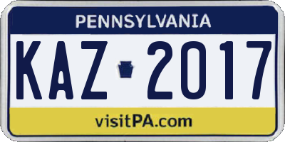 PA license plate KAZ2017