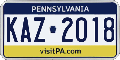 PA license plate KAZ2018