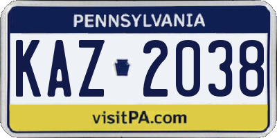 PA license plate KAZ2038