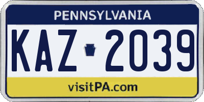 PA license plate KAZ2039