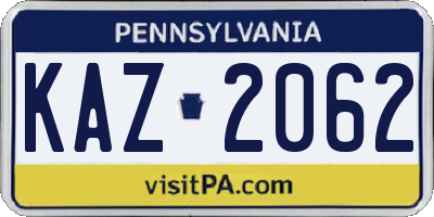 PA license plate KAZ2062