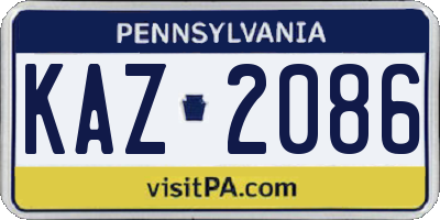 PA license plate KAZ2086