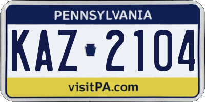 PA license plate KAZ2104