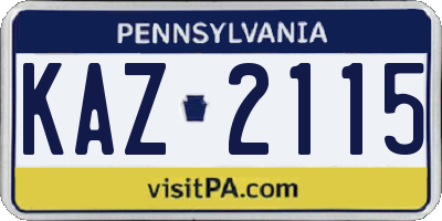 PA license plate KAZ2115