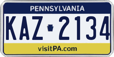 PA license plate KAZ2134