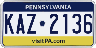 PA license plate KAZ2136
