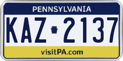 PA license plate KAZ2137