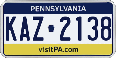 PA license plate KAZ2138