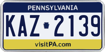 PA license plate KAZ2139