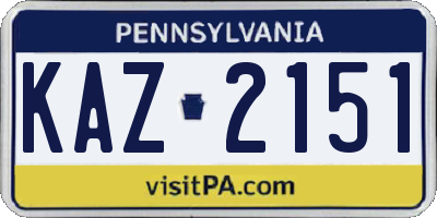 PA license plate KAZ2151