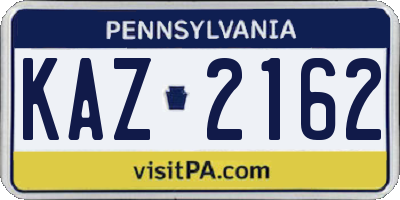 PA license plate KAZ2162