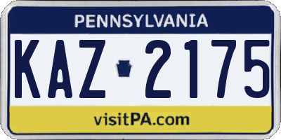 PA license plate KAZ2175