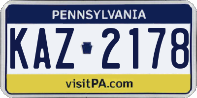PA license plate KAZ2178