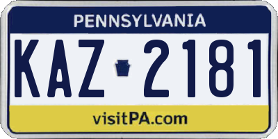 PA license plate KAZ2181